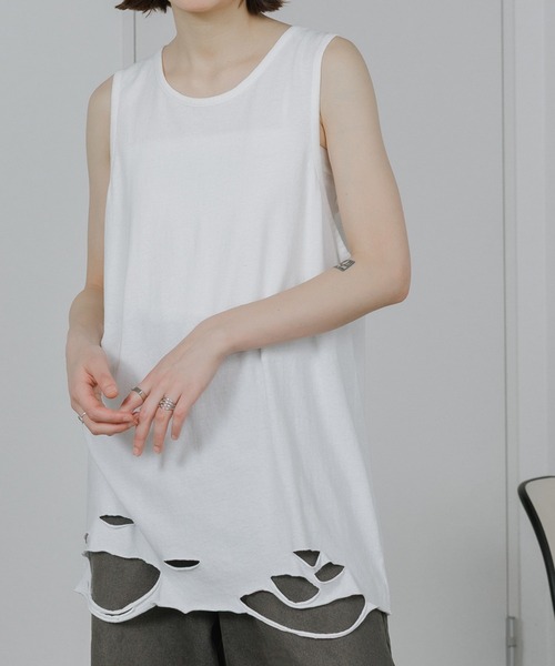 ROOPTOKYO（ループトウキョウ）の「ダメージ加工タンクトップ（タンクトップ・メンズ・グレー系その他/グレー/ホワイト系その他/ホワイト/ブラック・FREE）」の2枚目の写真