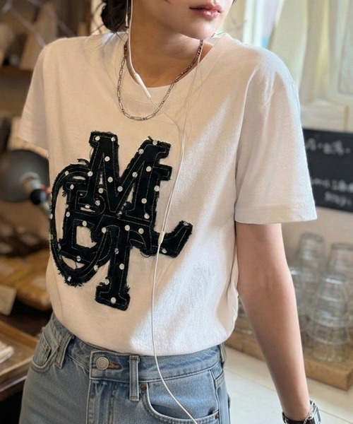 mily bilet(ミウィビレット)の「【ドット柄追加!】【mily bilet】遊び心を忍ばせておしゃれを一新。デニムフリンジワッペン使いTシャツ(Tシャツ/カットソー・レディース・ホワイト/ブラック/ブラック系1・MEDIUM/LARGE/X-LARGE/SMALL)」の14枚目の写真