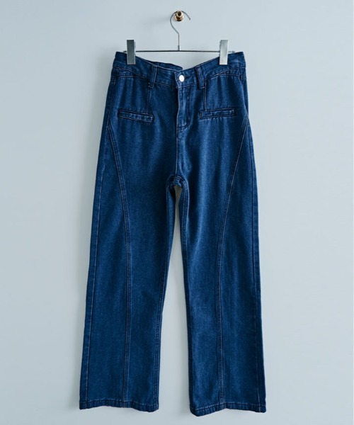 kirakiraShop(キラキラショップ)の「バック リボン ハイウエスト デニム ワイドパンツ(デニムパンツ・レディース・ブルー・L/M/S)」の11枚目の写真