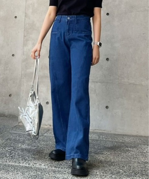 kirakiraShop(キラキラショップ)の「バック リボン ハイウエスト デニム ワイドパンツ(デニムパンツ・レディース・ブルー・L/M/S)」の13枚目の写真