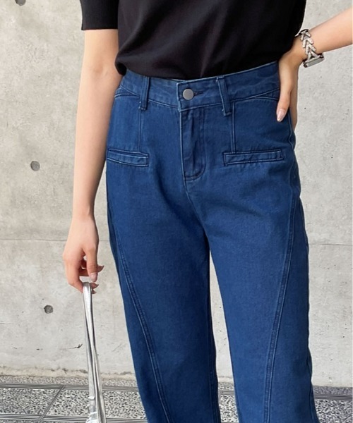 kirakiraShop(キラキラショップ)の「バック リボン ハイウエスト デニム ワイドパンツ(デニムパンツ・レディース・ブルー・L/M/S)」の14枚目の写真
