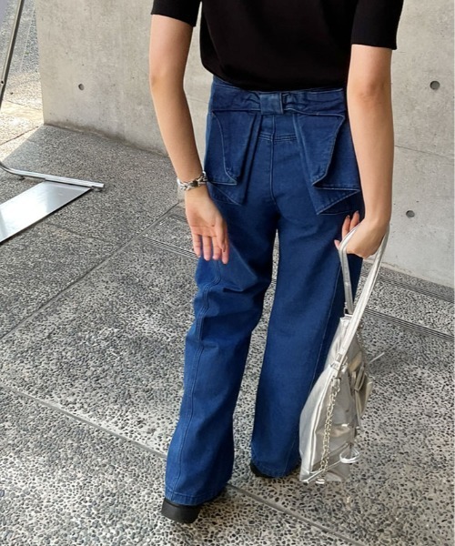 kirakiraShop(キラキラショップ)の「バック リボン ハイウエスト デニム ワイドパンツ(デニムパンツ・レディース・ブルー・L/M/S)」の19枚目の写真