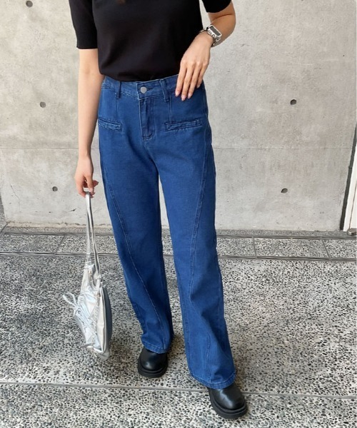 kirakiraShop(キラキラショップ)の「バック リボン ハイウエスト デニム ワイドパンツ(デニムパンツ・レディース・ブルー・L/M/S)」の20枚目の写真