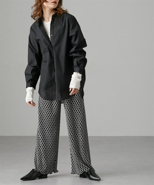 Soiunique（スワユニーク）の「裾シアー切替ゆったりサイズロング丈シャツ［Soiunique］（シャツ/ブラウス・レディース・ブラック/サックスブルー・LL/M/L）」の7枚目の写真