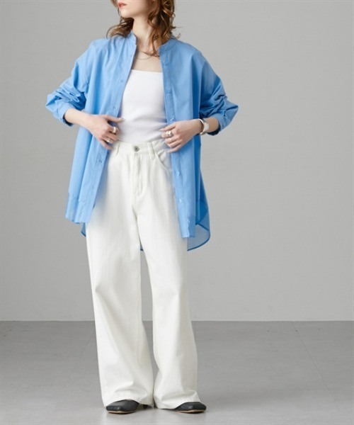 Soiunique（スワユニーク）の「裾シアー切替ゆったりサイズロング丈シャツ［Soiunique］（シャツ/ブラウス・レディース・ブラック/サックスブルー・LL/M/L）」の11枚目の写真