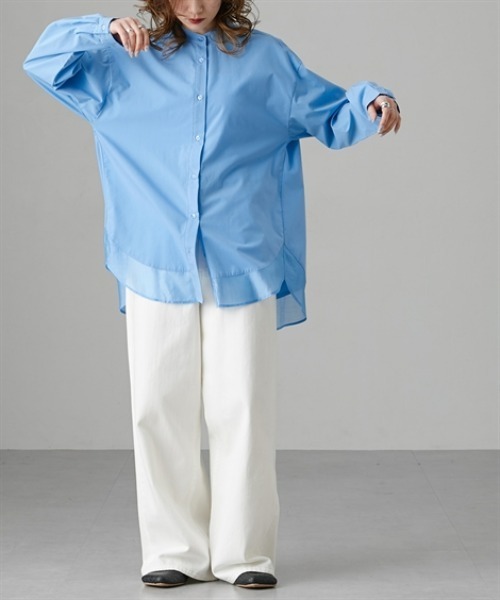 Soiunique（スワユニーク）の「裾シアー切替ゆったりサイズロング丈シャツ［Soiunique］（シャツ/ブラウス・レディース・ブラック/サックスブルー・LL/M/L）」の12枚目の写真