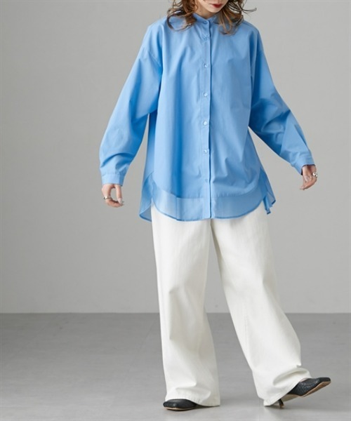 Soiunique（スワユニーク）の「裾シアー切替ゆったりサイズロング丈シャツ［Soiunique］（シャツ/ブラウス・レディース・ブラック/サックスブルー・LL/M/L）」の13枚目の写真