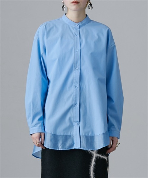 Soiunique（スワユニーク）の「裾シアー切替ゆったりサイズロング丈シャツ［Soiunique］（シャツ/ブラウス・レディース・ブラック/サックスブルー・LL/M/L）」の14枚目の写真