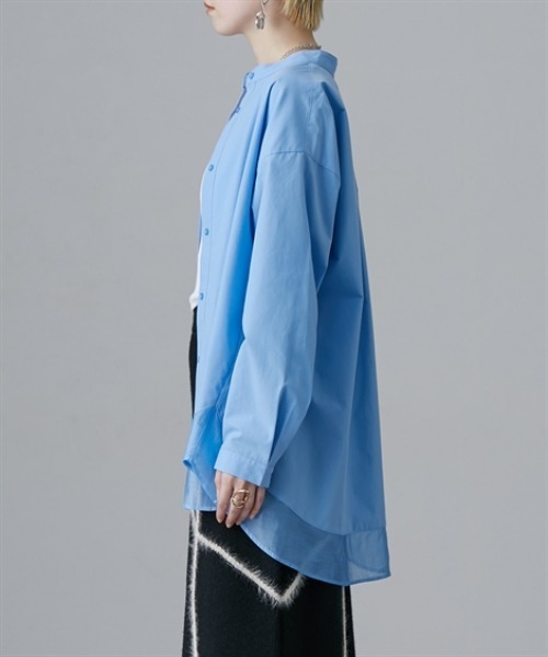 Soiunique（スワユニーク）の「裾シアー切替ゆったりサイズロング丈シャツ［Soiunique］（シャツ/ブラウス・レディース・ブラック/サックスブルー・LL/M/L）」の15枚目の写真