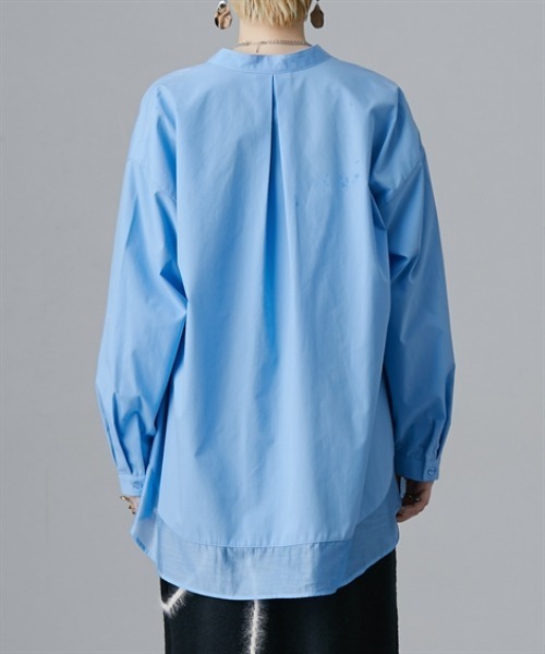 Soiunique（スワユニーク）の「裾シアー切替ゆったりサイズロング丈シャツ［Soiunique］（シャツ/ブラウス・レディース・ブラック/サックスブルー・LL/M/L）」の16枚目の写真