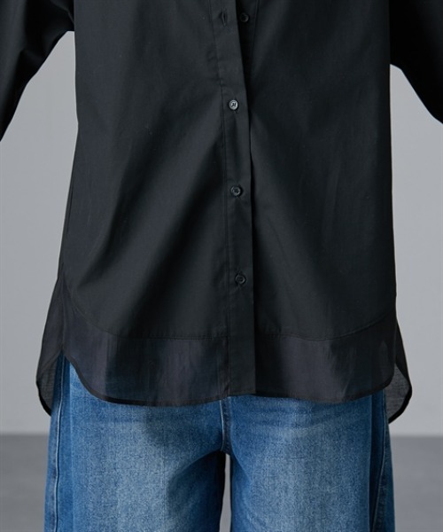 Soiunique（スワユニーク）の「裾シアー切替ゆったりサイズロング丈シャツ［Soiunique］（シャツ/ブラウス・レディース・ブラック/サックスブルー・LL/M/L）」の19枚目の写真