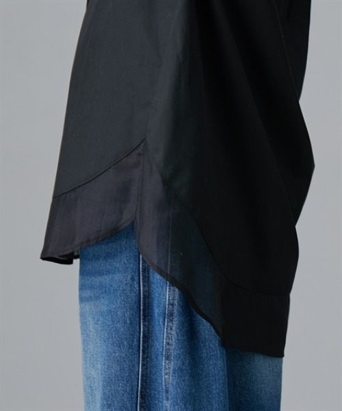 Soiunique（スワユニーク）の「裾シアー切替ゆったりサイズロング丈シャツ［Soiunique］（シャツ/ブラウス・レディース・ブラック/サックスブルー・LL/M/L）」の20枚目の写真