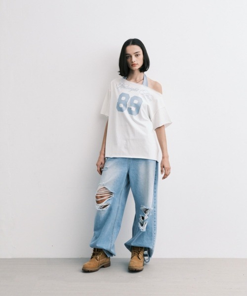 Midnight Move（ミッドナイトムーブ）の「Midnight Move／SET89 T（Tシャツ/カットソー・レディース・チャコール/ホワイト・FREE）」の4枚目の写真