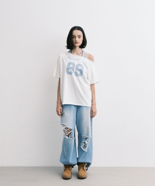 Midnight Move（ミッドナイトムーブ）の「Midnight Move／SET89 T（Tシャツ/カットソー・レディース・チャコール/ホワイト・FREE）」の5枚目の写真