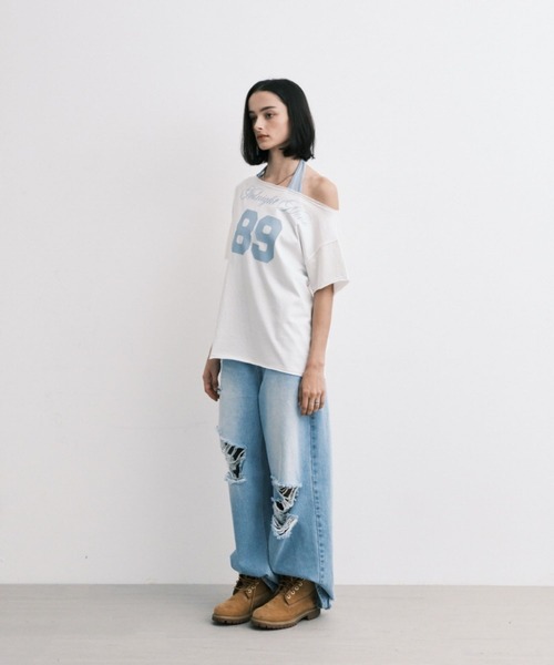 Midnight Move（ミッドナイトムーブ）の「Midnight Move／SET89 T（Tシャツ/カットソー・レディース・チャコール/ホワイト・FREE）」の6枚目の写真