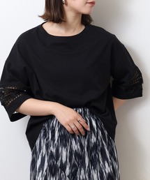 EGLANTINE 袖フリンジレース5分袖カットソー