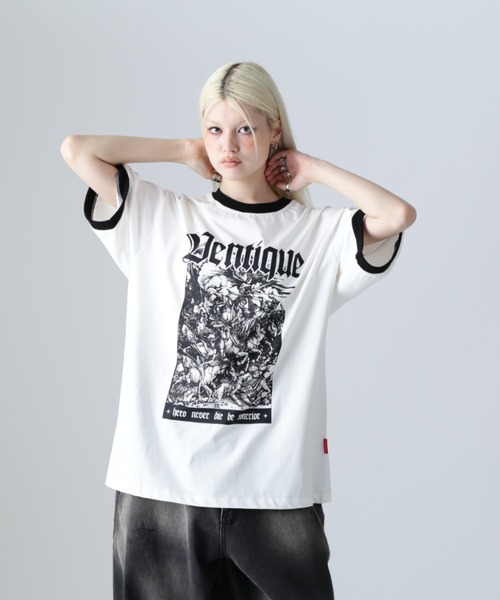 L.H.P（エルエイチピー）の「VENTIQUE/ベンティーク/トリムTee（Tシャツ/カットソー・レディース・ブラック/ホワイト・FREE）」の2枚目の写真