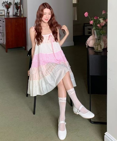 AsRiRe（アスリレイ）の「26ss新色追加　チェック/花柄　パッチワークワンピース（ワンピース・レディース・ホワイト/ブラウン/ピンク・M）」の22枚目の写真