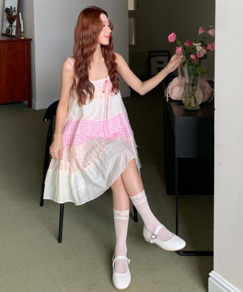 AsRiRe（アスリレイ）の「26ss新色追加　チェック/花柄　パッチワークワンピース（ワンピース・レディース・ホワイト/ブラウン/ピンク・M）」の21枚目の写真