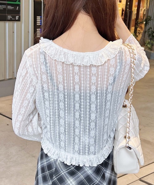 INGNI（イング）の「フリルリボンレースカーディガン（カーディガン/ボレロ・レディース・オフホワイト/ブラック・M）」の6枚目の写真