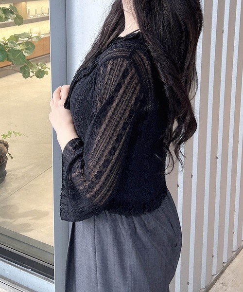 INGNI（イング）の「フリルリボンレースカーディガン（カーディガン/ボレロ・レディース・オフホワイト/ブラック・M）」の14枚目の写真