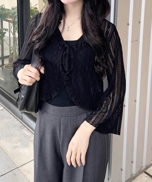 INGNI（イング）の「フリルリボンレースカーディガン（カーディガン/ボレロ・レディース・オフホワイト/ブラック・M）」の10枚目の写真