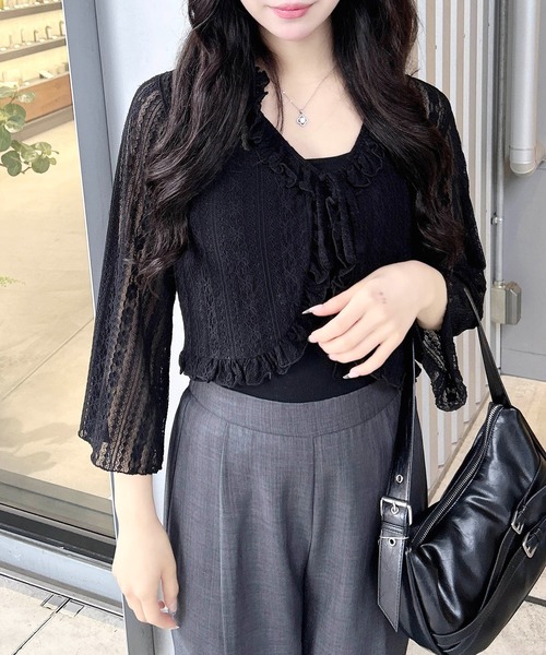 INGNI（イング）の「フリルリボンレースカーディガン（カーディガン/ボレロ・レディース・オフホワイト/ブラック・M）」の11枚目の写真