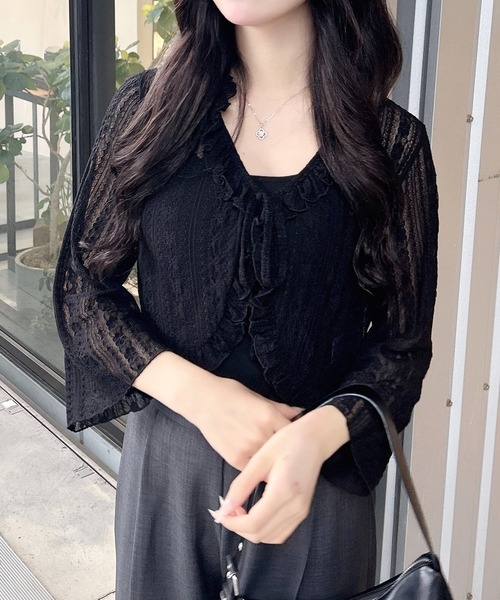 INGNI（イング）の「フリルリボンレースカーディガン（カーディガン/ボレロ・レディース・オフホワイト/ブラック・M）」の12枚目の写真