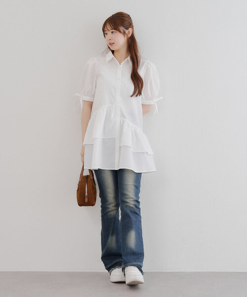 セール】アシメフリルシャツワンピ（ワンピース）｜continuer de NICE