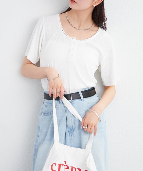 mystic（ミスティック）の「ヘンリー半袖Tシャツ（Tシャツ/カットソー・レディース・イエロー/オフホワイト/ブラック・FREE）」の5枚目の写真