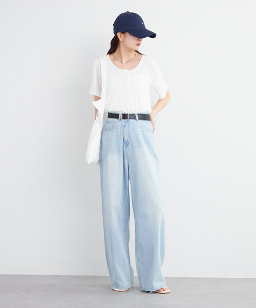 mystic（ミスティック）の「ヘンリー半袖Tシャツ（Tシャツ/カットソー・レディース・イエロー/オフホワイト/ブラック・FREE）」の9枚目の写真