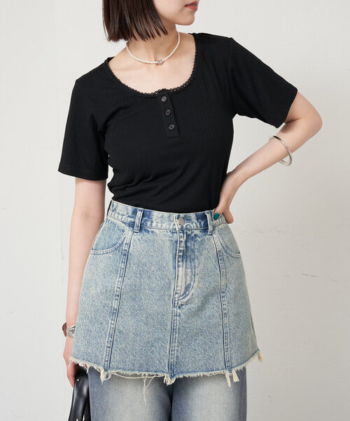 mystic（ミスティック）の「ヘンリー半袖Tシャツ（Tシャツ/カットソー・レディース・イエロー/オフホワイト/ブラック・FREE）」の11枚目の写真