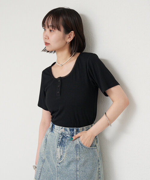 mystic（ミスティック）の「ヘンリー半袖Tシャツ（Tシャツ/カットソー・レディース・イエロー/オフホワイト/ブラック・FREE）」の12枚目の写真