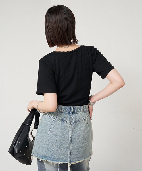 mystic（ミスティック）の「ヘンリー半袖Tシャツ（Tシャツ/カットソー・レディース・イエロー/オフホワイト/ブラック・FREE）」の13枚目の写真