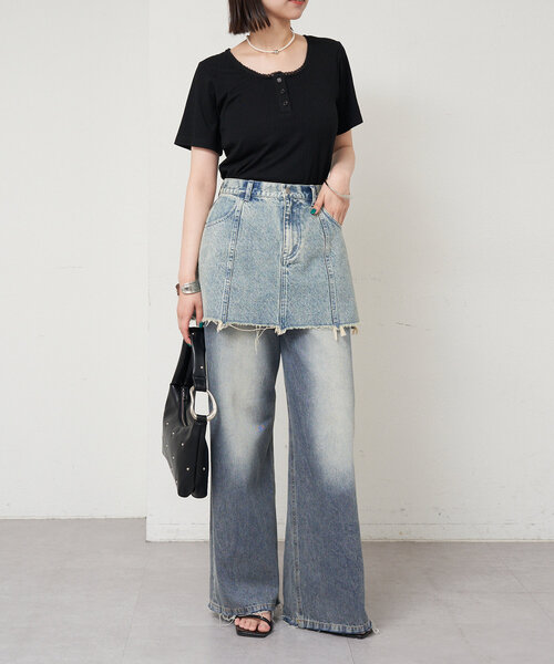 mystic（ミスティック）の「ヘンリー半袖Tシャツ（Tシャツ/カットソー・レディース・イエロー/オフホワイト/ブラック・FREE）」の14枚目の写真