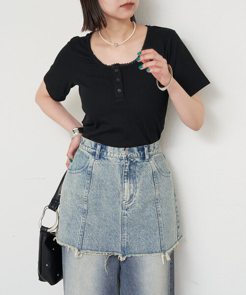 mystic（ミスティック）の「ヘンリー半袖Tシャツ（Tシャツ/カットソー・レディース・イエロー/オフホワイト/ブラック・FREE）」の16枚目の写真