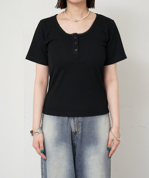 mystic（ミスティック）の「ヘンリー半袖Tシャツ（Tシャツ/カットソー・レディース・イエロー/オフホワイト/ブラック・FREE）」の19枚目の写真