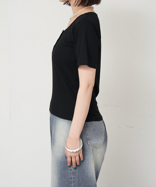 mystic（ミスティック）の「ヘンリー半袖Tシャツ（Tシャツ/カットソー・レディース・イエロー/オフホワイト/ブラック・FREE）」の20枚目の写真