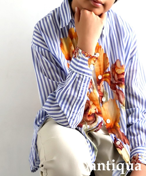 花柄ストライプシャツ（シャツ/ブラウス）｜antiqua（アンティカ）の