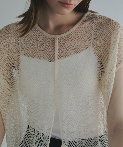 MANOF(マノフ)の「SHEER CROCHET KNIT TOPS(ニット/セーター・レディース・グリーン/アイボリー/チャコールグレー・FREE)」の7枚目の写真