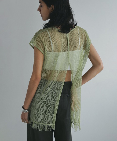 MANOF(マノフ)の「SHEER CROCHET KNIT TOPS(ニット/セーター・レディース・グリーン/アイボリー/チャコールグレー・FREE)」の22枚目の写真