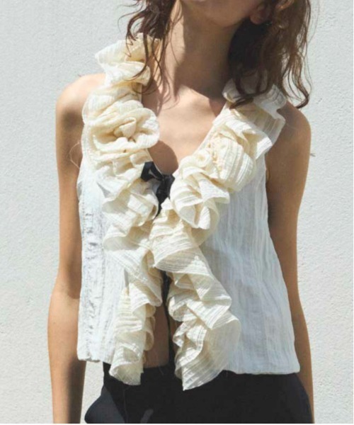ベスト ジレ Washer Ruffle Tops/ワッシャーフリルトップス「MAISON SPECIAL/メゾンスペシャル」 レディース MAISON SPECIAL ベスト ジレ Washer Ruffle Tops/ワッシャー