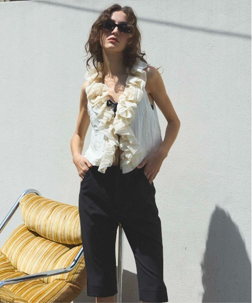 ベスト ジレ Washer Ruffle Tops/ワッシャーフリルトップス「MAISON SPECIAL/メゾンスペシャル」 レディース MAISON SPECIAL ベスト ジレ Washer Ruffle Tops/ワッシャー