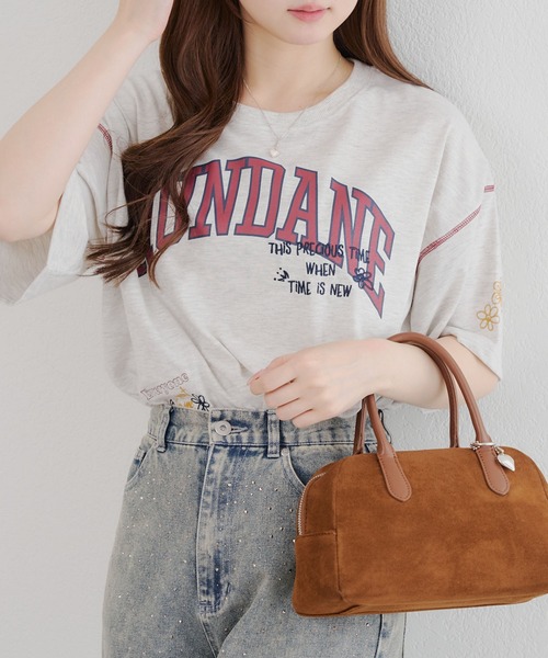 continuer de NICE CLAUP(コンティニューデナイスクラップ)の「ロゴMIX刺繍Tシャツ(Tシャツ/カットソー・レディース・スミクロ/ブルー/オフホワイト/オートミール・FREE)」の17枚目の写真