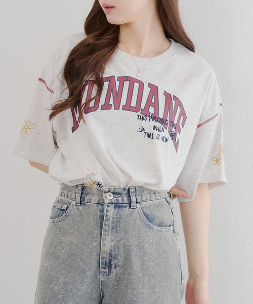 continuer de NICE CLAUP(コンティニューデナイスクラップ)の「ロゴMIX刺繍Tシャツ(Tシャツ/カットソー・レディース・スミクロ/ブルー/オフホワイト/オートミール・FREE)」の18枚目の写真