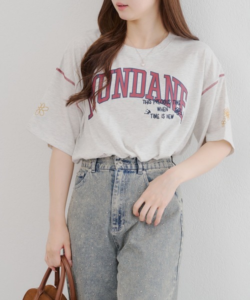 continuer de NICE CLAUP(コンティニューデナイスクラップ)の「ロゴMIX刺繍Tシャツ(Tシャツ/カットソー・レディース・スミクロ/ブルー/オフホワイト/オートミール・FREE)」の20枚目の写真