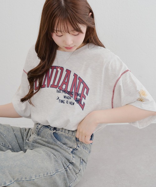 continuer de NICE CLAUP(コンティニューデナイスクラップ)の「ロゴMIX刺繍Tシャツ(Tシャツ/カットソー・レディース・スミクロ/ブルー/オフホワイト/オートミール・FREE)」の22枚目の写真