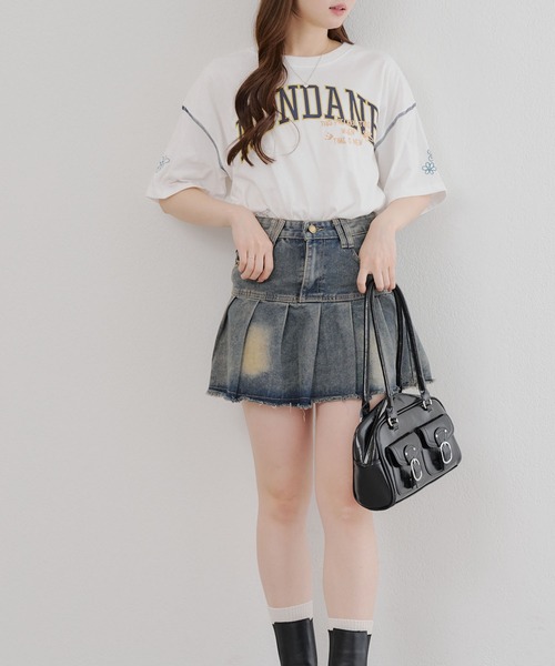 continuer de NICE CLAUP(コンティニューデナイスクラップ)の「ロゴMIX刺繍Tシャツ(Tシャツ/カットソー・レディース・スミクロ/ブルー/オフホワイト/オートミール・FREE)」の10枚目の写真