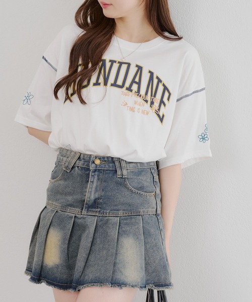 continuer de NICE CLAUP(コンティニューデナイスクラップ)の「ロゴMIX刺繍Tシャツ(Tシャツ/カットソー・レディース・スミクロ/ブルー/オフホワイト/オートミール・FREE)」の8枚目の写真
