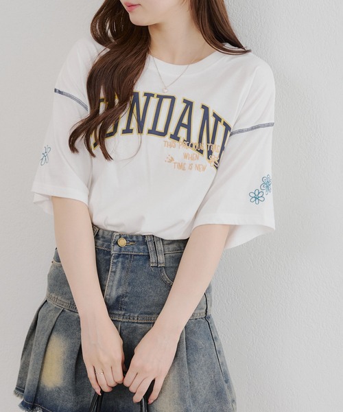 continuer de NICE CLAUP(コンティニューデナイスクラップ)の「ロゴMIX刺繍Tシャツ(Tシャツ/カットソー・レディース・スミクロ/ブルー/オフホワイト/オートミール・FREE)」の15枚目の写真